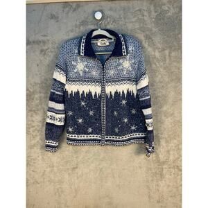 Tiara Int Cardigan Sweater Medium Blue Beaded Snowflakes Christmas Winter